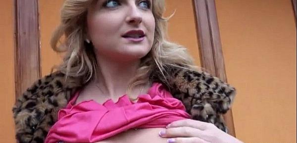  Blond Eurobabe flashes big tits and screwed for some money